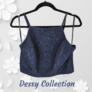 Dessy Collection Marquis Lace Top Womens Sz 8 Blue Spagetti Straps Zip Back